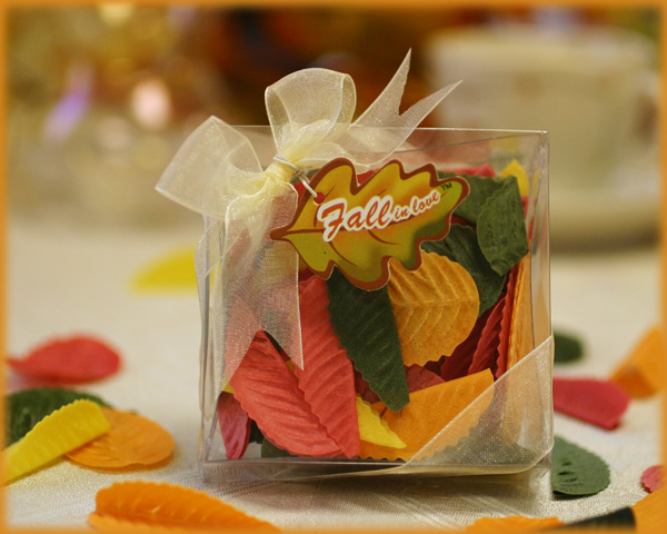 "Fall in Love" Leaf Soap Petals in Clear Box with Ribbon and Tag